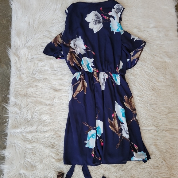 Cold Shoulder Dress Navy Blue Wrap Tie Russe - Picture 7 of 8